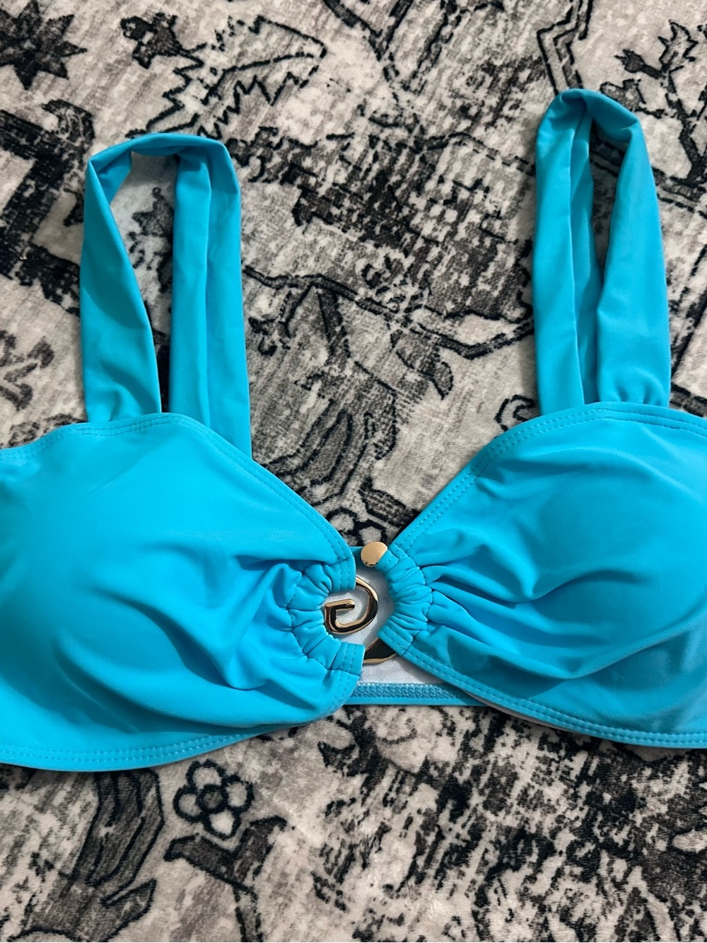 Women’s Turquoise Blue Swim Top with Center Ring Detail